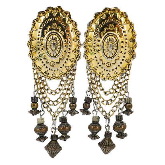 Vintage Ginnie Johansen GJD Clip On Earrings Concho Motif ~3” Boho Chic - Picture 1 of 8